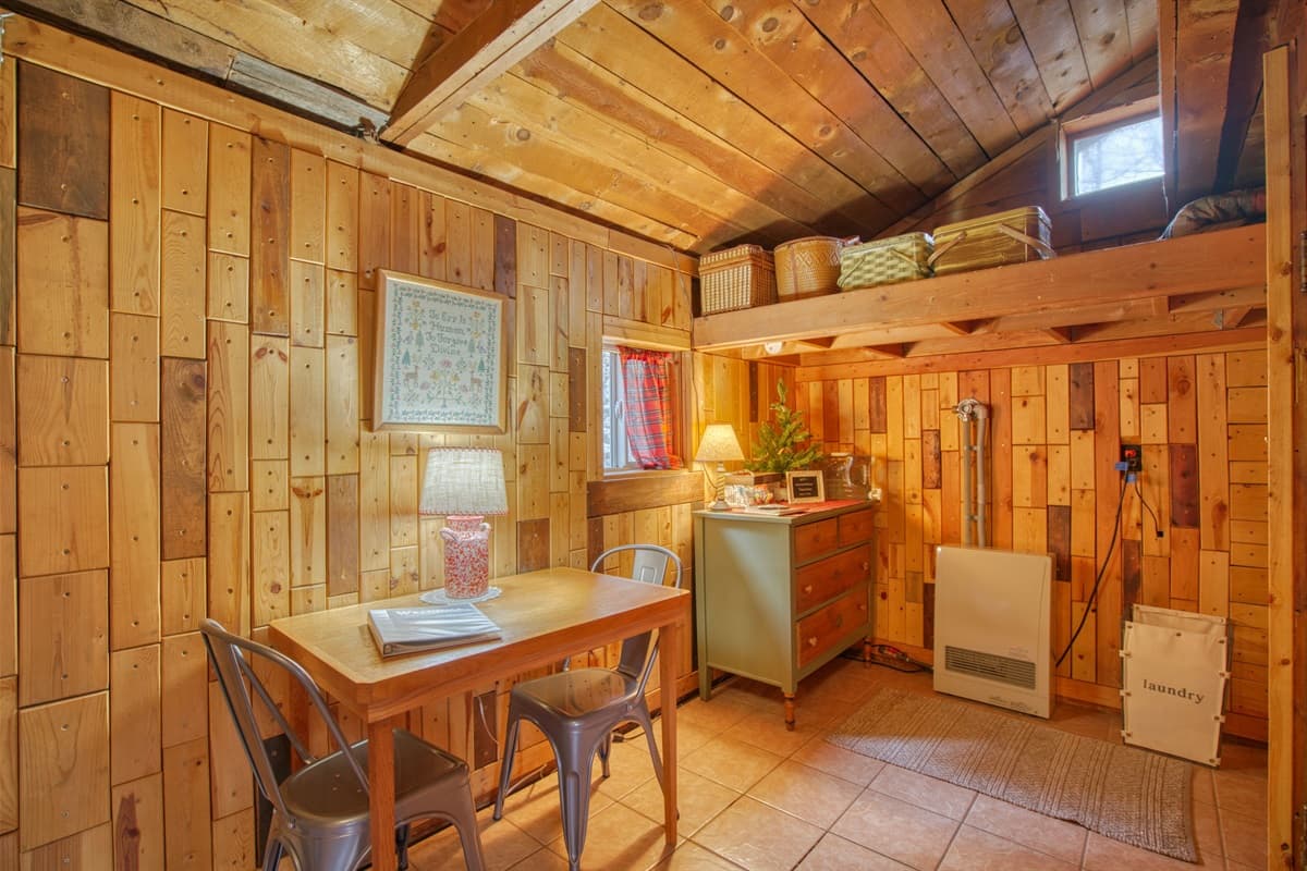 Along with a wood burning stove, we provide a ceiling fan, box fan, electric space heater, and gas furnace for your comfort.